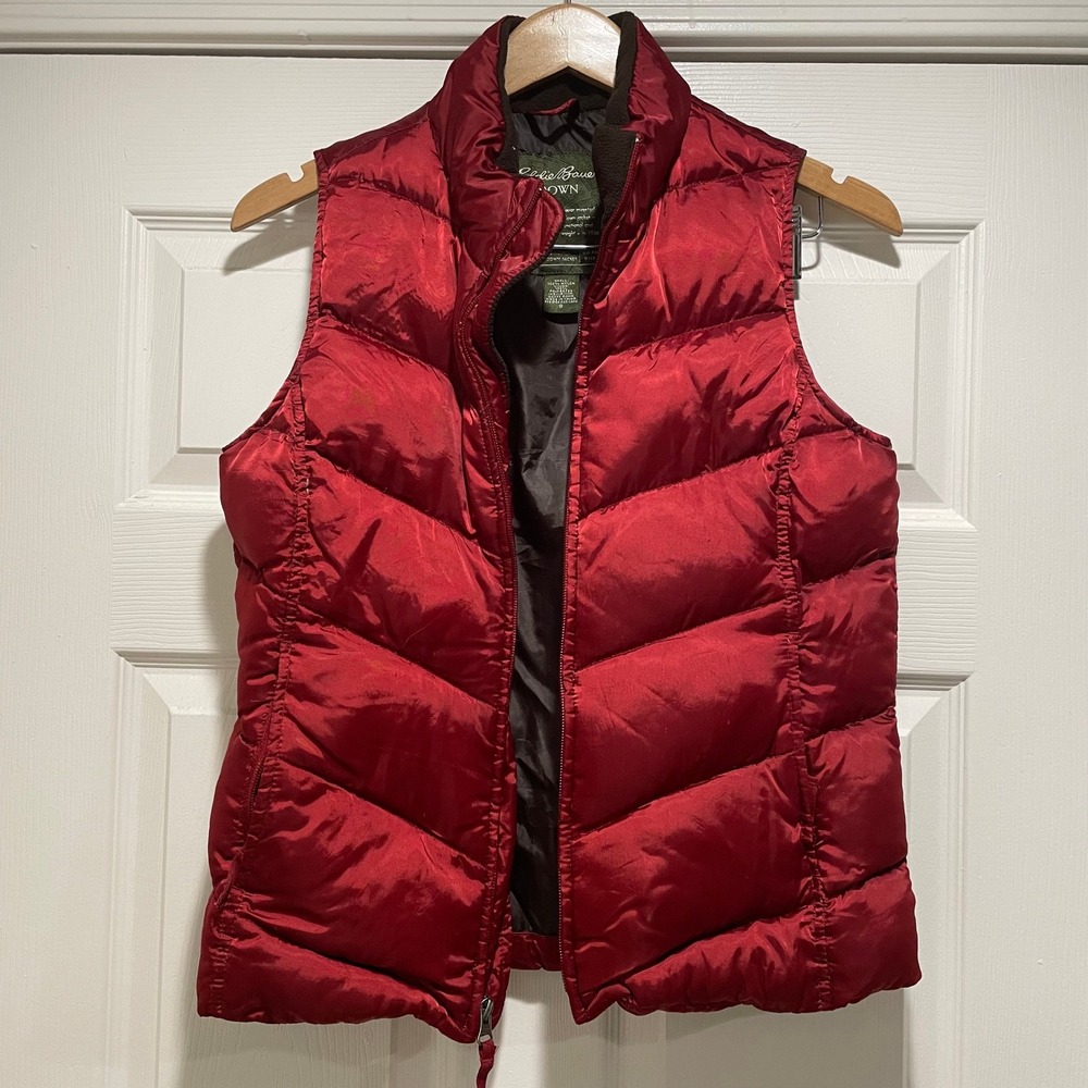 Eddie Bauer Mens Size Small Red Goose Down Puffer Vest Nylon Quilted Outerwear